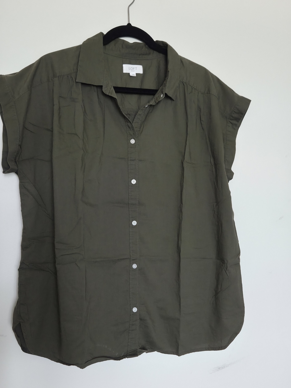 LOFT Women's Short-Sleeve Button-Down Shirt - Olive Green